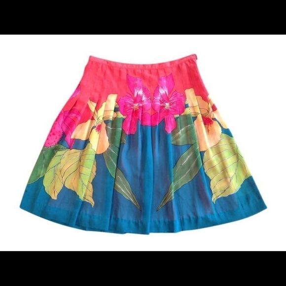 Bandolino Orange/Green Blue Floral Pleated Skirt - Picture 1 of 4